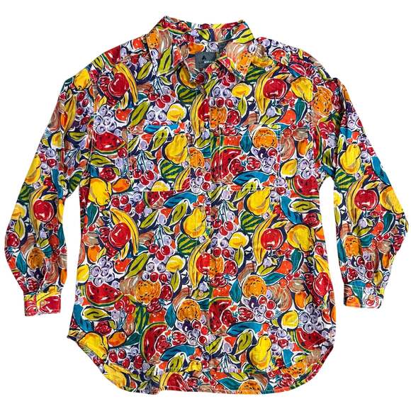 LizWear Tops - VTG LizWear Fruit All Over Print Button Front Shirt 100% Cotton Petite Medium